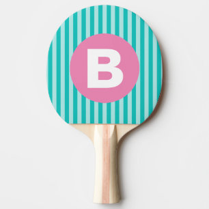 Raquette De Ping Pong Monogramme de cercle rose rayé vertical bleu sarce