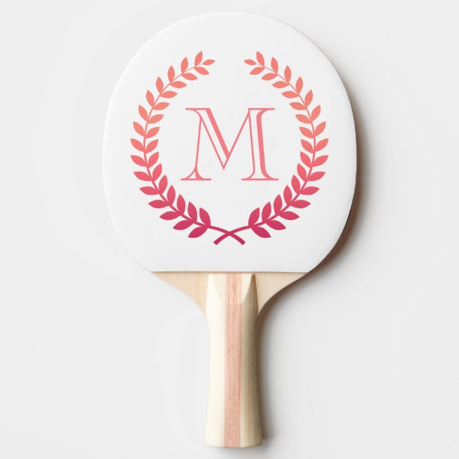 Raquette De Ping Pong Monogramme de couronne rose Laurel (Devant)