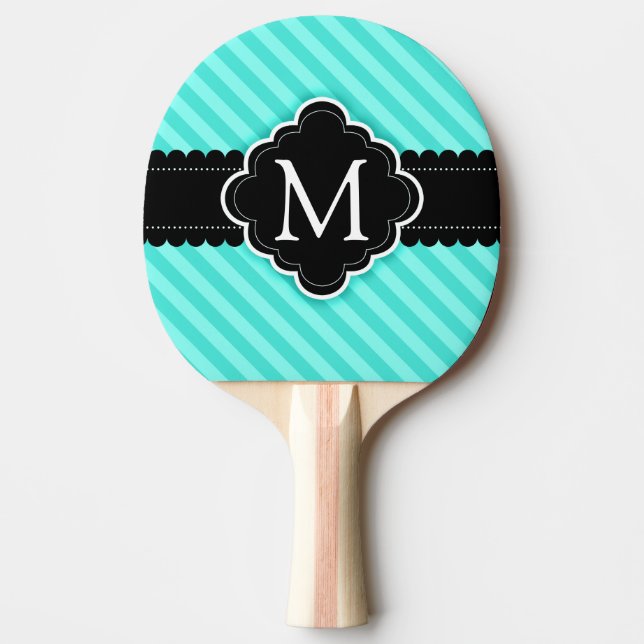 Raquette De Ping Pong Monogramme de coutume de noir de motif de rayures (Devant)