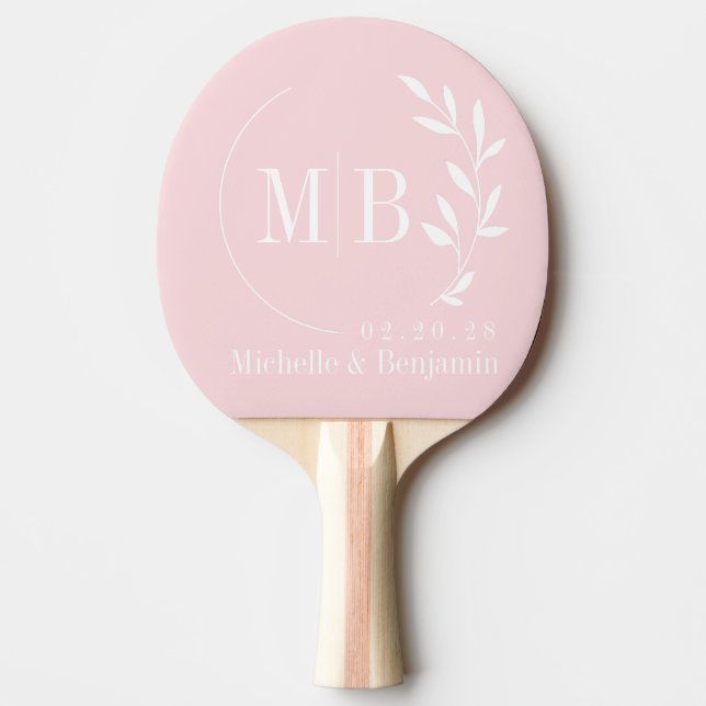 Raquette De Ping Pong Monogramme de mariage à feuille de murmure rose du (Devant)