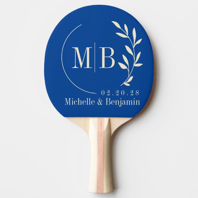 Raquette De Ping Pong Monogramme de mariage à feuille royale de milieu d (Devant)
