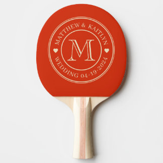 Raquette De Ping Pong Monogramme de mariage au sang orange du milieu du 