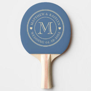 Raquette De Ping Pong Monogramme de mariage bleu Capri du milieu du sièc