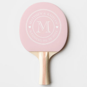 Raquette De Ping Pong Monogramme de mariage cœur en rose pâle du milieu