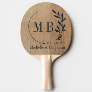 Raquette De Ping Pong Monogramme de mariage en bois de bouleau clair en 