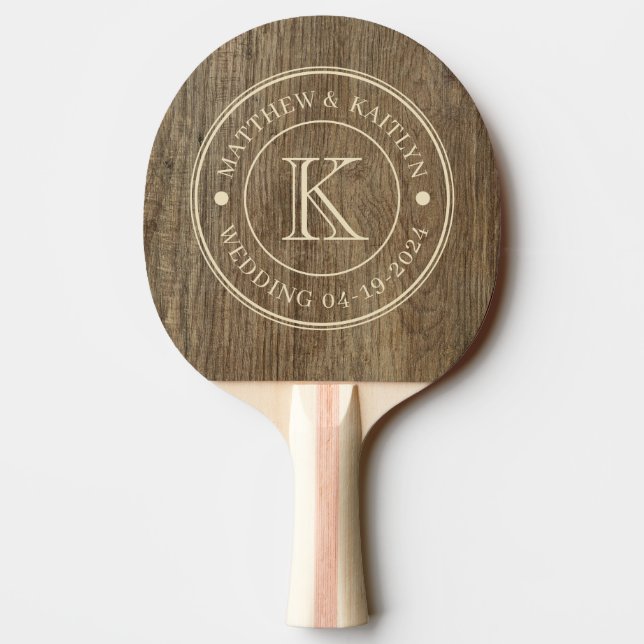 Raquette De Ping Pong Monogramme de mariage en bois de hickory (Dos)