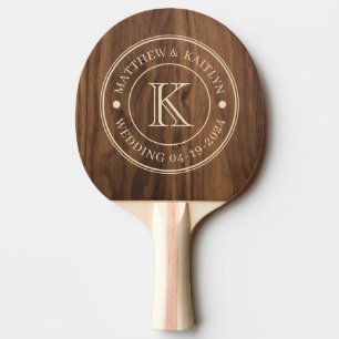 Raquette De Ping Pong Monogramme de mariage en bois de noyer