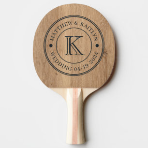Raquette De Ping Pong Monogramme de mariage en bois de teck clair