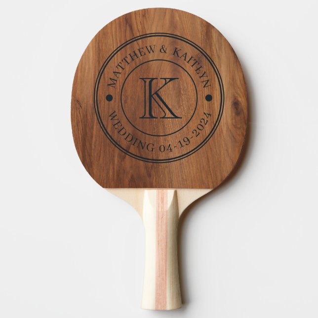Raquette De Ping Pong Monogramme de mariage en bois d'érable (Dos)