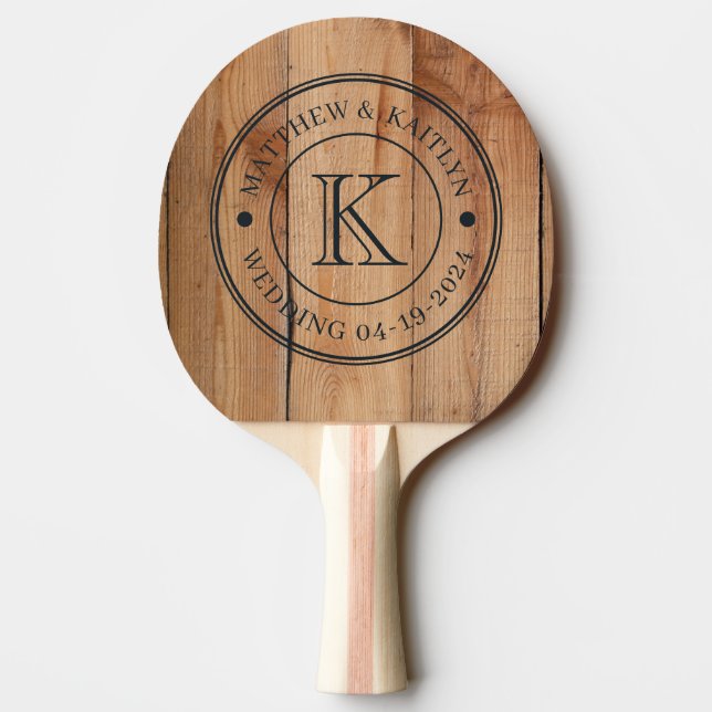 Raquette De Ping Pong Monogramme de mariage en érable brut (Dos)