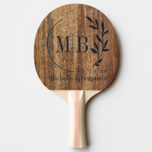 Raquette De Ping Pong Monogramme de mariage en feuille de bois de cèdre 
