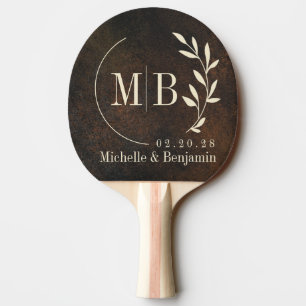 Raquette De Ping Pong Monogramme de mariage en pierre de monazite brun f