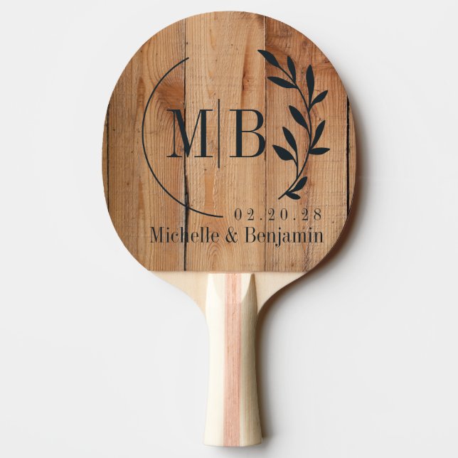 Raquette De Ping Pong Monogramme de mariage feuille brute d'érable (Dos)