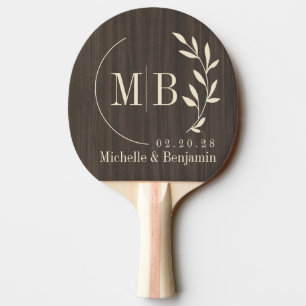 Raquette De Ping Pong Monogramme de mariage feuille de bois moderne somb