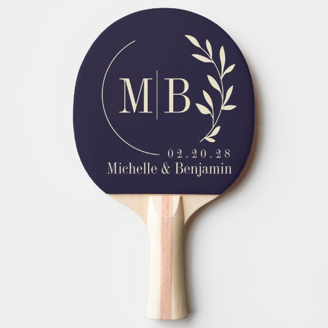 Raquette De Ping Pong Monogramme de mariage feuille d'océan de minuit du (Devant)