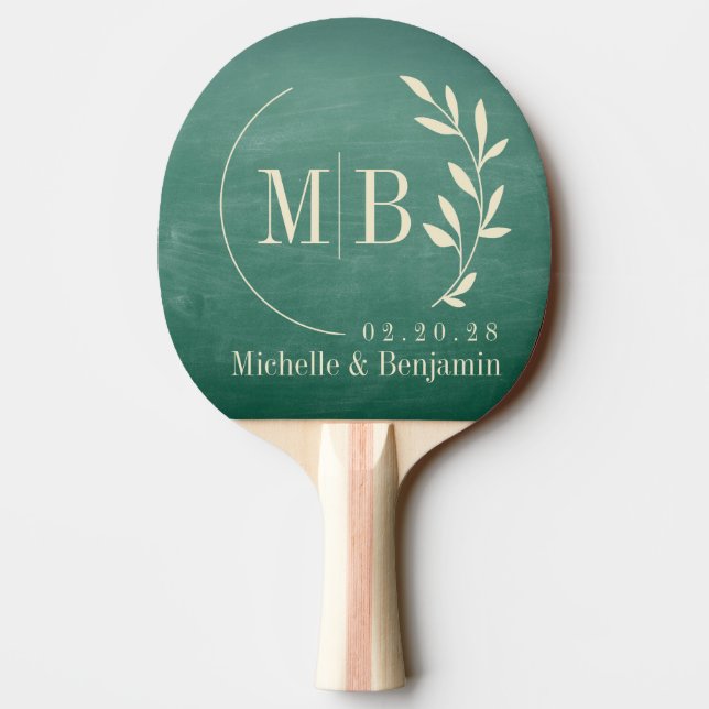 Raquette De Ping Pong Monogramme de mariage feuille tableau vert (Dos)