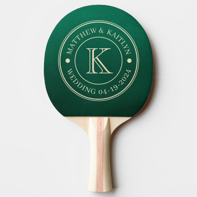 Raquette De Ping Pong Monogramme de mariage Vert Émeraude (Dos)