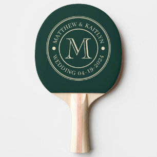 Raquette De Ping Pong Monogramme de mariage vert sauge milieu du siècle