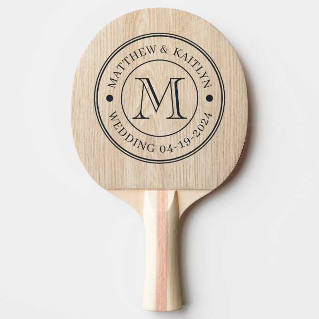 Raquette De Ping Pong Monogramme de mariage White Pine (Devant)