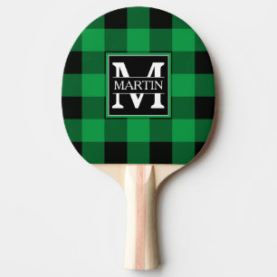 Raquette De Ping Pong monogramme de motif bleu plaid