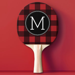 Raquette De Ping Pong Monogramme de Motif de buffle rouge et noir rustiq