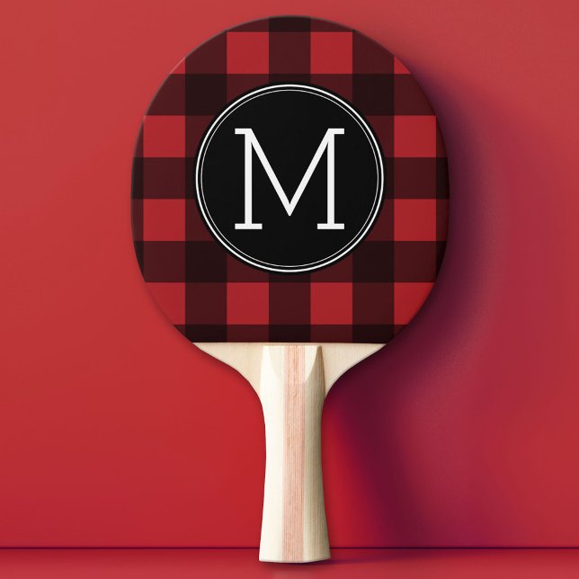 Raquette De Ping Pong Monogramme de Motif de buffle rouge et noir rustiq (Custom Ping Pong Paddle)