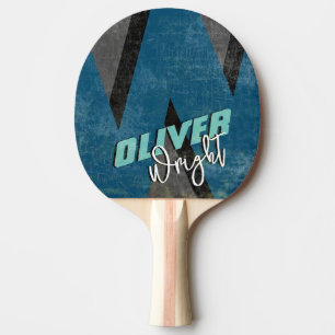 Raquette De Ping Pong Monogramme de nom bleu moderne