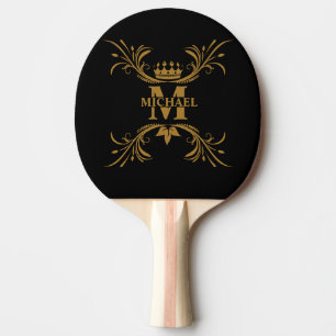 Raquette De Ping Pong Monogramme de nom d'or Art déco vintage