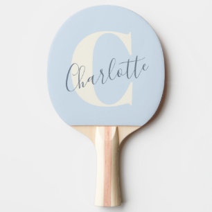 Raquette De Ping Pong Monogramme de nom moderne élégant en bleu doux