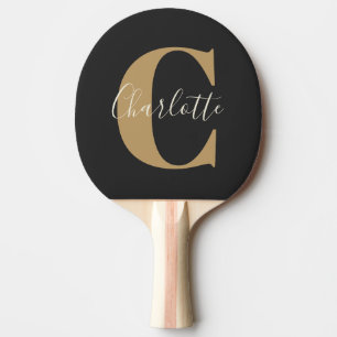 Raquette De Ping Pong Monogramme de nom moderne élégant en or noir