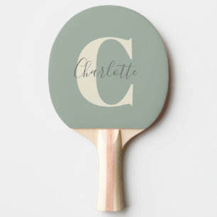 Raquette De Ping Pong Monogramme de nom moderne élégant en vert sauge