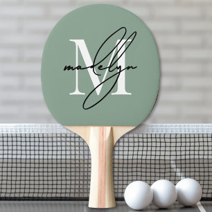 Raquette De Ping Pong Monogramme de nom Vert Sauge