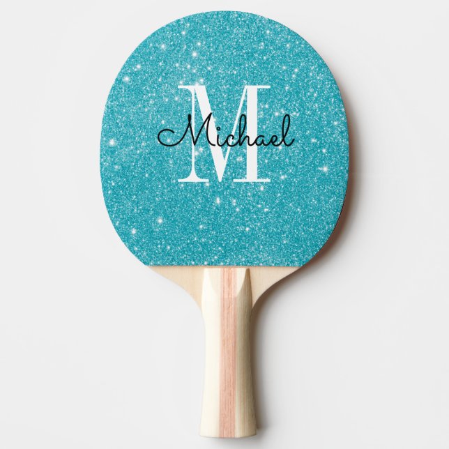 Raquette De Ping Pong Monogramme de Parties scintillant bleue moderne No (Devant)