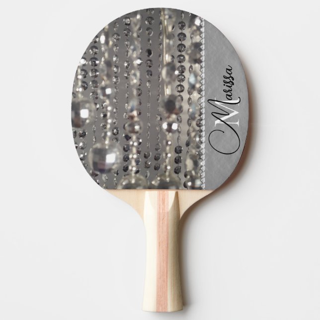 Raquette De Ping Pong Monogramme de perles d'argent mousseux (Devant)