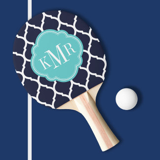 Raquette De Ping Pong Monogramme de Quatrefoil Marocain Marine et Turquo
