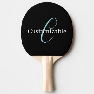 Raquette De Ping Pong Monogramme de script cursif éditable Noir Bleu Bla