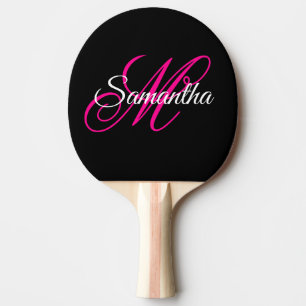 Raquette De Ping Pong Monogramme de style calligraphique fantaisie noir