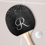 Raquette De Ping Pong Monogramme d'étincelle à Parties scintillant noire<br><div class="desc">Personnalisez facilement ce design élégant de pagaie de ping-pong avec une jolie parties scintillant brillante noire sur un arrière - plan métallique brossé noir.</div>