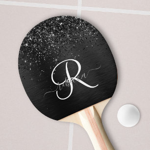 Raquette De Ping Pong Monogramme d'étincelle à Parties scintillant noire
