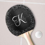Raquette De Ping Pong Monogramme d'étincelle à Parties scintillant noire<br><div class="desc">Personnalisez facilement ce design élégant de pagaie de ping-pong avec une jolie parties scintillant brillante noire sur un arrière - plan métallique brossé noir.</div>