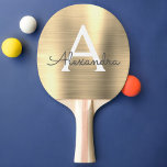 Raquette De Ping Pong Monogramme d'huile métallique de luxe Nom initial<br><div class="desc">Pagaie De Ping Monogram Ping De Luxe Gold Faux Metallic Foil Élégante. Cette pagaie monogrammée Ping Pong Paddle peut être customisée pour inclure votre nom initial et prénom et fait un grand anniversaire de fille ou un cadeau de fête de bachelorette mariage.</div>