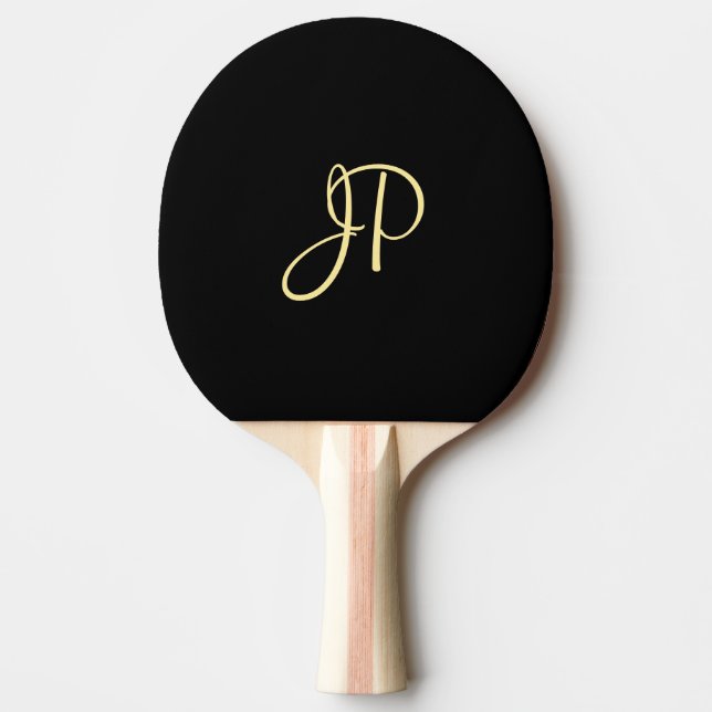 Raquette De Ping Pong Monogramme d'or Modèle noir élégant personnalisé (Devant)