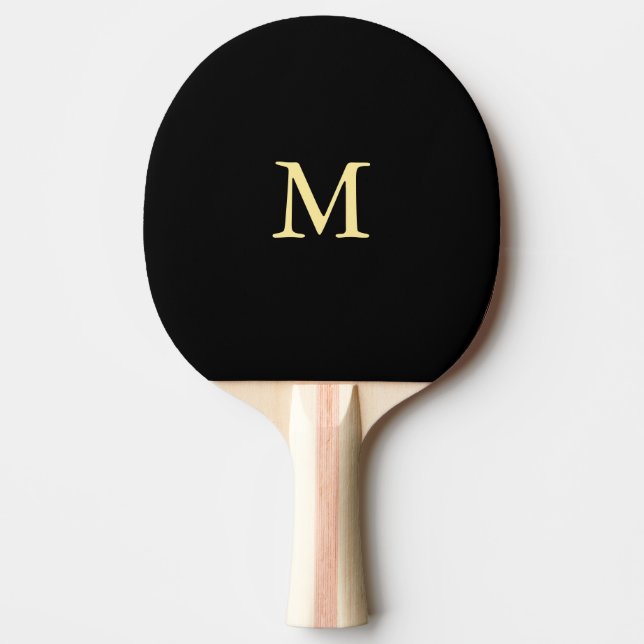 Raquette De Ping Pong Monogramme d'or personnalisé Modèle noir élégant (Devant)