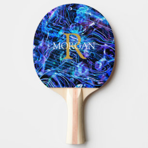 Raquette De Ping Pong Monogramme doré et nom blanc Design abstrait crist
