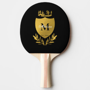 Raquette De Ping Pong Monogramme du bouclier royal noir et or