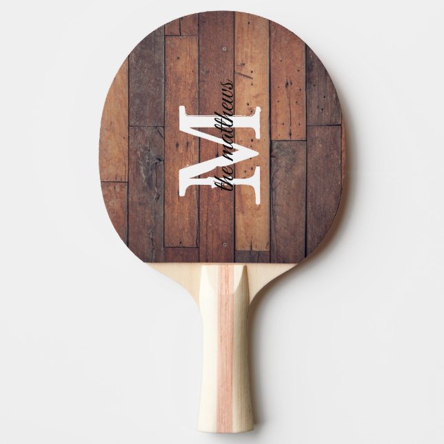 Raquette De Ping Pong Monogramme d'une ferme rustique en bois Nom (Devant)