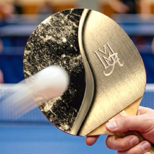 Raquette De Ping Pong Monogramme élégant en métal brossé or et marbre no
