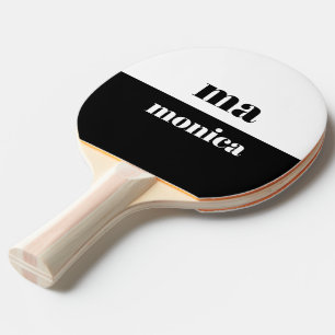 Raquette De Ping Pong Monogramme élégant en noir et blanc avec initiale 