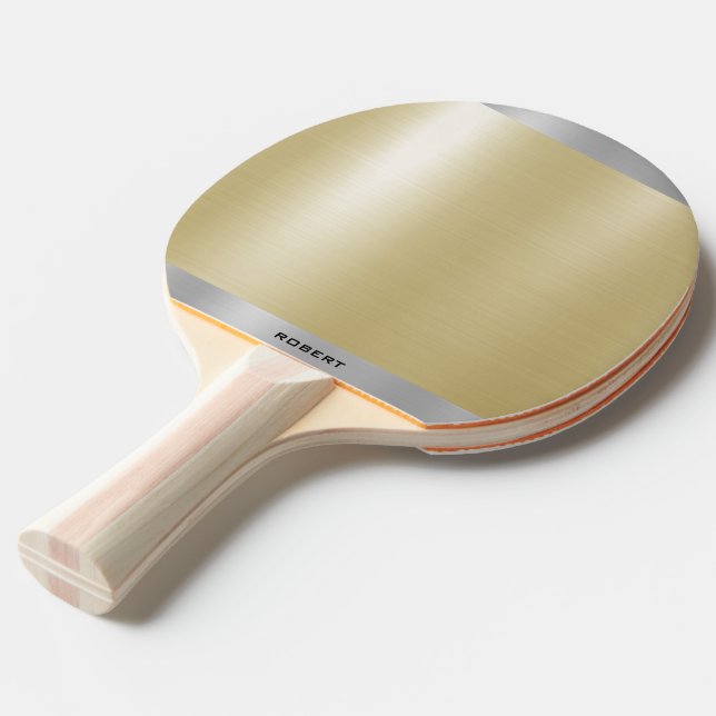 Raquette De Ping Pong Monogramme en argent métallique minimal (Dos Angle)