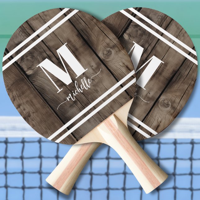 Raquette De Ping Pong Monogramme en bois (Wood Script Initial Monogram Ping Pong Paddle)